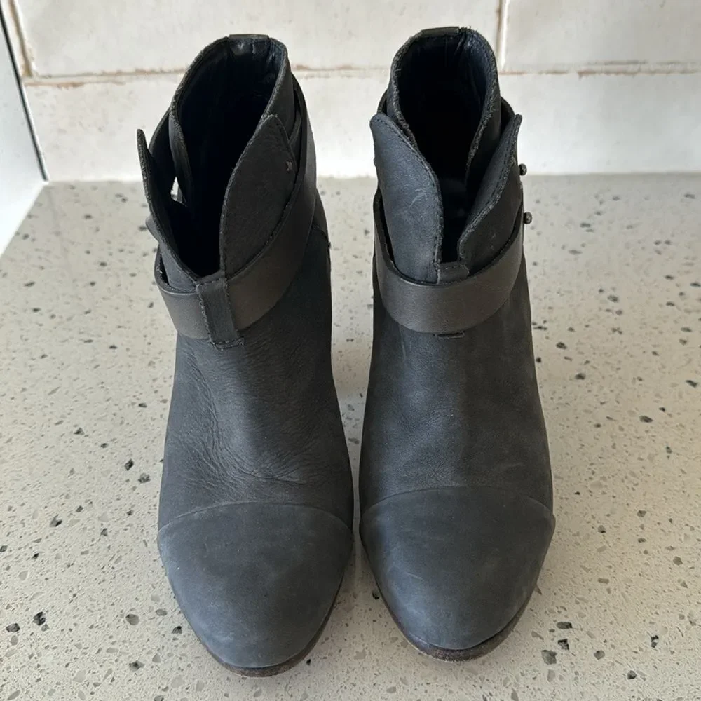 rag & bone New York Hallow Gray Leather Heeled Ankle Boots Booties Shoes Size 35